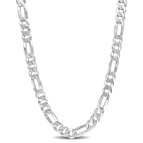 Amour 8.9mm Flat Figaro Chain Necklace In Sterling Silver