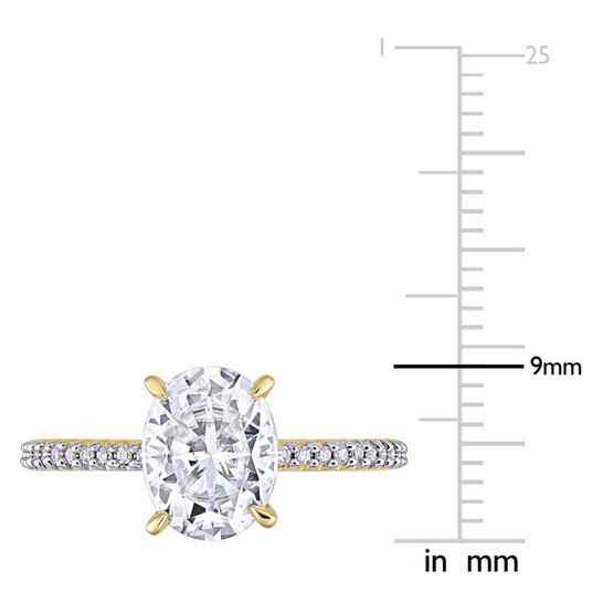 Amour Ladies 14k Yellow Gold 2 Ct Oval Cut White Moissanite And Diamond Pave Ring - 546x546 Image #3