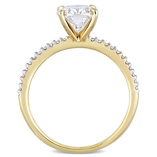 Amour Ladies 14k Yellow Gold 2 Ct Oval Cut White Moissanite And Diamond Pave Ring - 546x546 Image #4