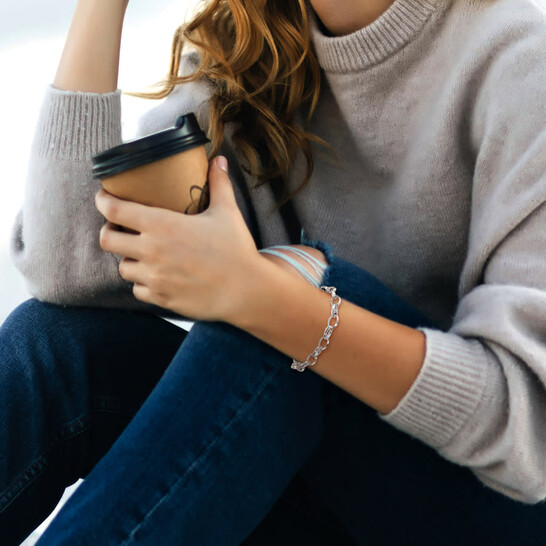 AMOUR Rolo Chain Bracelet In Sterling Silver, 7.5 In - 546x546 Image #5