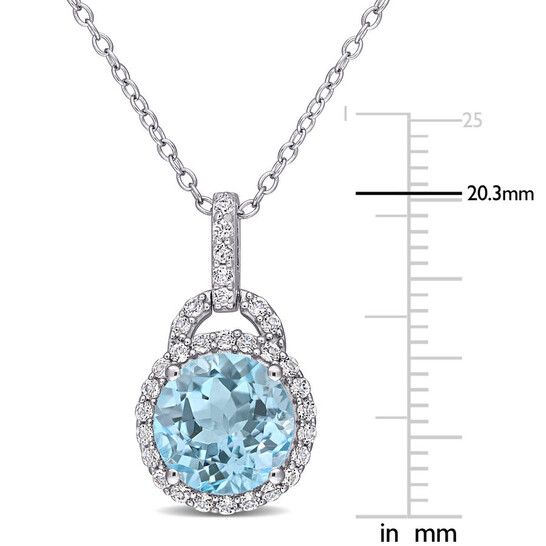 Amour 4 CT TGW White and Sky-blue Topaz Pendant with Chain