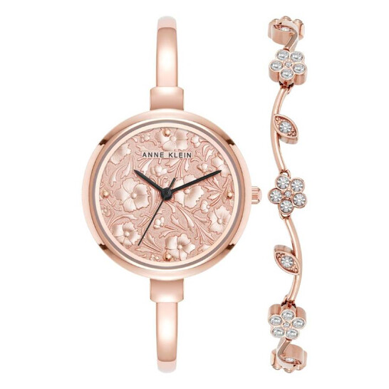 Anne Klein Rose Gold Watch Set Anne Klein Premium Crystal Accented Bangle Watch Set - Rose  main image 2
