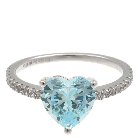 Apm Monaco Sterling Silver Blue Heart Ring, Size 52
