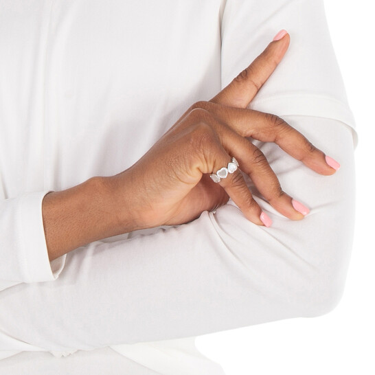 APM Monaco Sterling Silver Nacre Full Heart Paved Ring