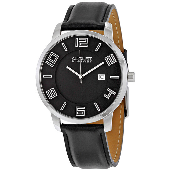 August Steiner Black Dial Black Leather Men's Watch AS8108BKS - 546x546