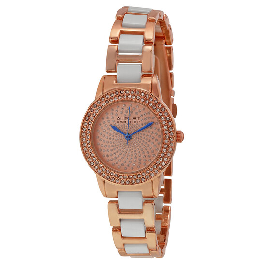 August Steiner Crystal Glitz Rose Gold-Tone and White Ceramic Ladies Watch AS8052RG - 546x546