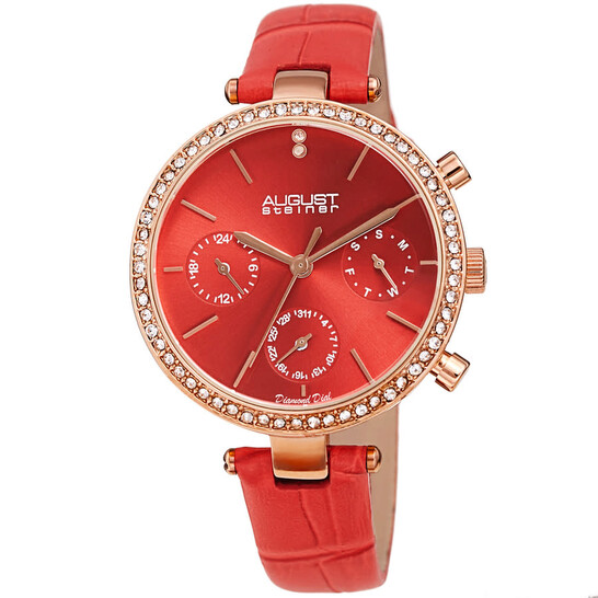 August Steiner Quartz Diamond Red Dial Ladies Watch AS8288RD - 546x546