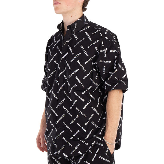 Balenciaga All-Over Logo Collared Shirt, Brand Size 38 (Neck