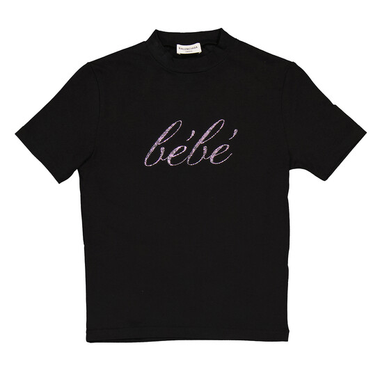 Balenciaga Black Bebe Logo Stretch Cotton T-Shirt, Size X