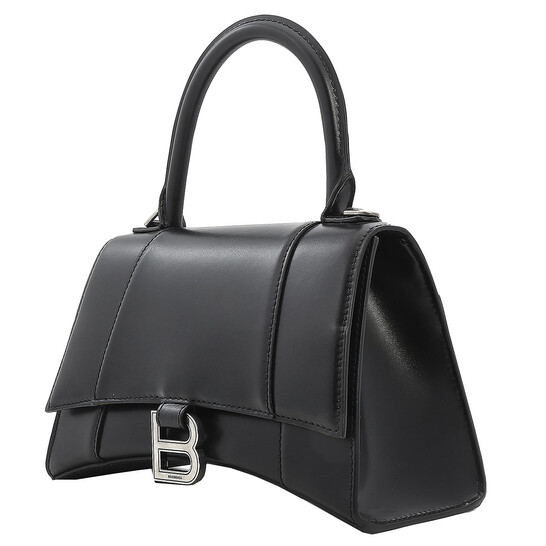 Balenciaga Black Leather Small Hourglass Box Top Handle Bag