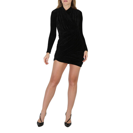 Balenciaga Black Velvet Jersey Draped Mini Dress, Brand Size 34