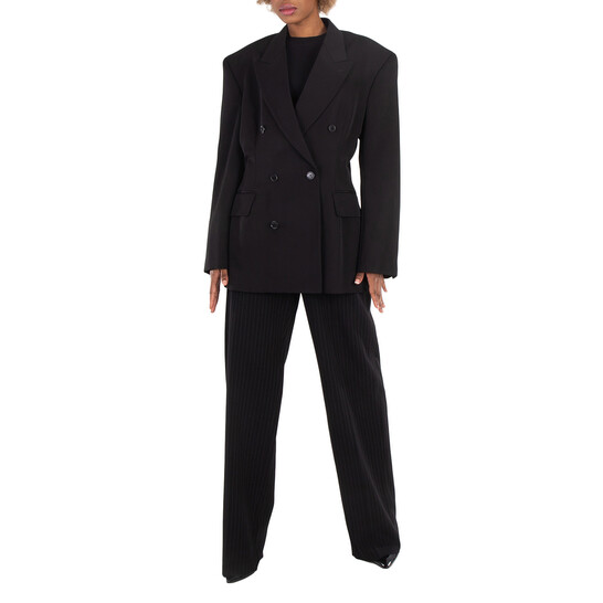 Balenciaga Double-Breasted Cinched Wool Blazer, Brand Size