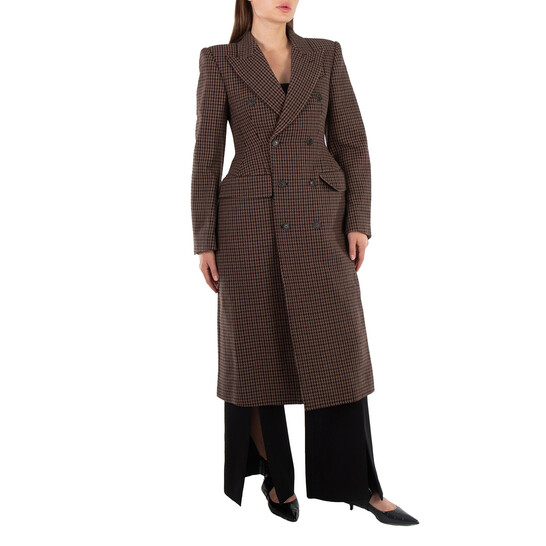 Balenciaga Houndstooth Wool Double-breasted Hourglass Coat