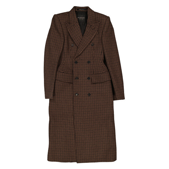 BALENCIAGAバレンシアガ Hourglass Houndstooth Balenciaga Houndstooth Wool Double-breasted Hourglass Coat