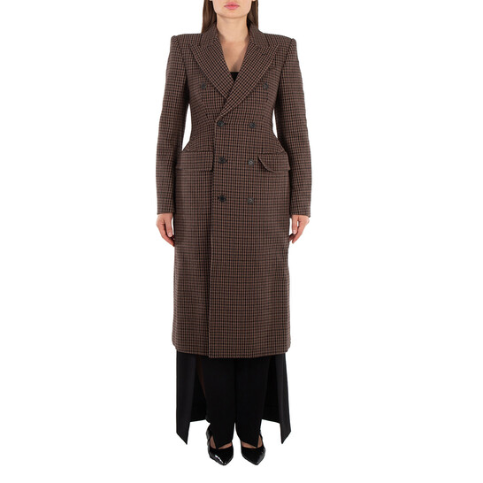 Balenciaga Houndstooth Wool Double-breasted Hourglass Coat
