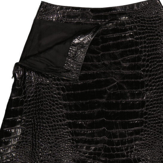 Balenciaga Ladies Black Crocodile-Effect A-Line Skirt, Brand