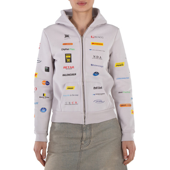 Balenciaga Ladies Business English Zip-Up Hoodie, Size Small
