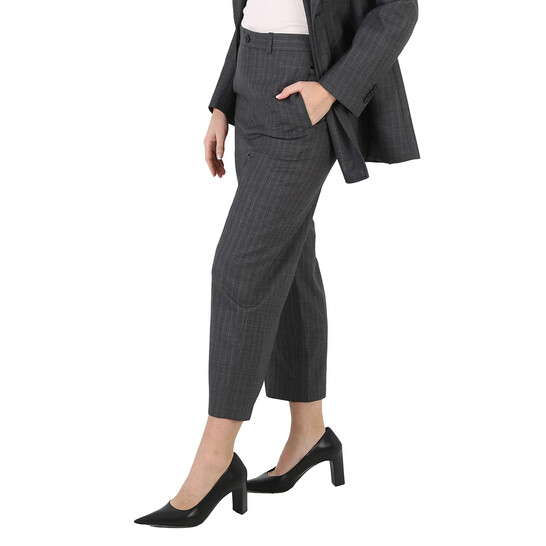 Balenciaga Ladies Grey Pinstripe Pattern Cropped Tailored