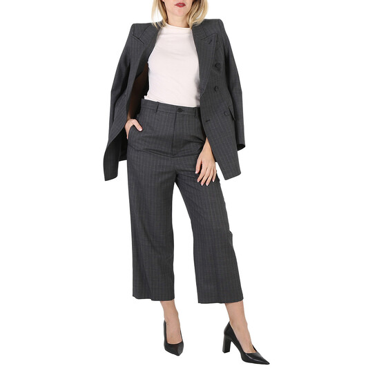 Balenciaga Ladies Grey Pinstripe Pattern Cropped Tailored