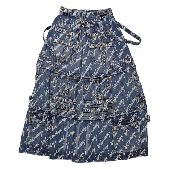 Balenciaga Ladies Light Blue Allover Logo Maxi Raver Skirt