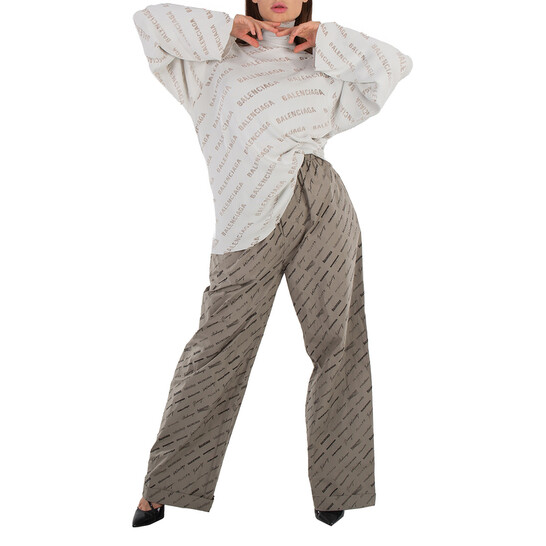 Balenciaga Ladies Light Grey Debossed-Logo Jumper, Brand