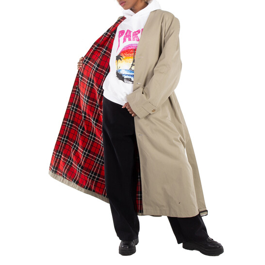 Balenciaga Ladies Military Beige Belted Cotton Trench Coat, Brand