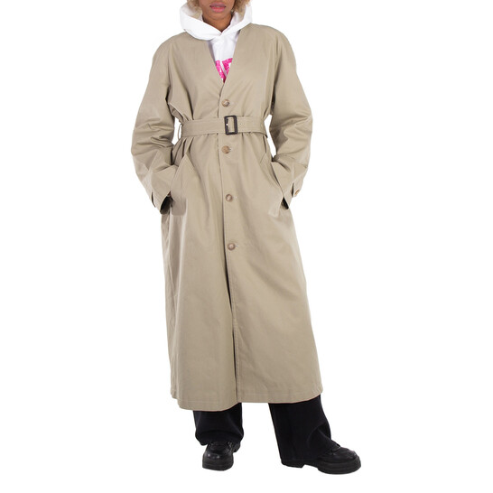 Balenciaga Ladies Military Beige Belted Cotton Trench Coat, Brand