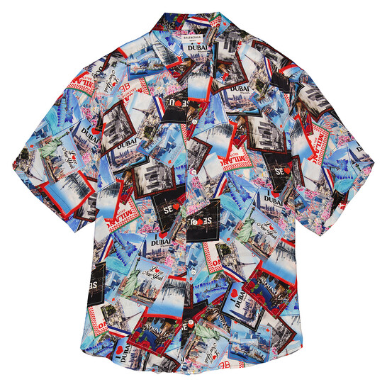 Balenciaga Ladies Mix Postcard All-Over Print Minimal Shirt