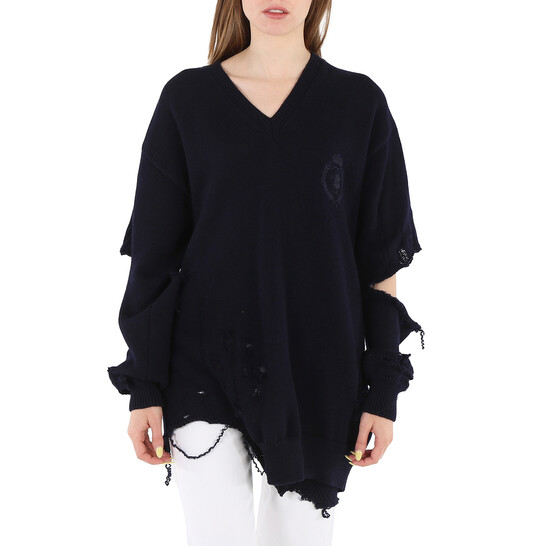 Balenciaga Navy Cut-Out Crewneck Knitted Jumper, Brand Size 1