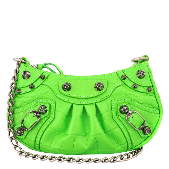 Balenciaga Le Cagole Mini Leather Purse In Acid Green