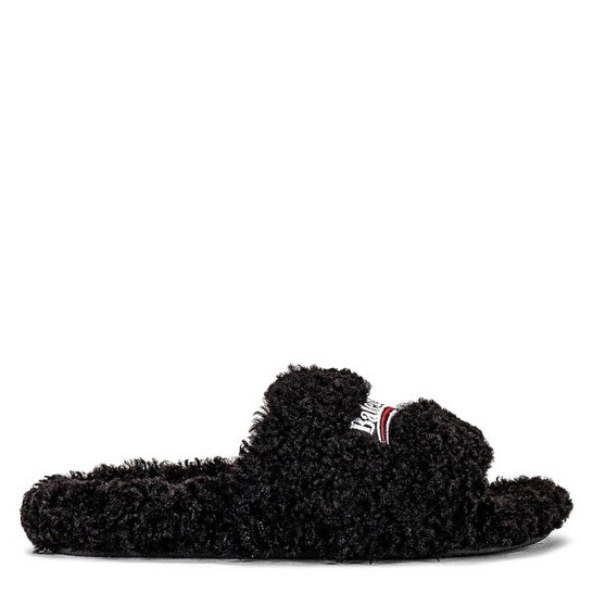 Balenciaga Logo Embroidered Furry Slide Sandals, Brand Size