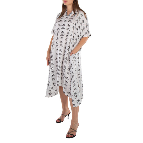 Balenciaga Logo Monogram Asymmetric Shirt Dress, Brand Size