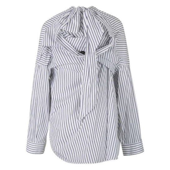 Balenciaga Pinstripe Knotted Shirt, Brand Size 36 (US Size 2