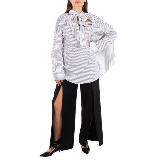 Balenciaga Pinstripe Knotted Shirt, Brand Size 36 (US Size