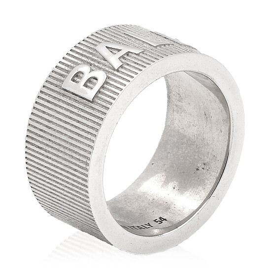 Balenciaga Shiny Silver Force Striped Ring, Size 54 674648