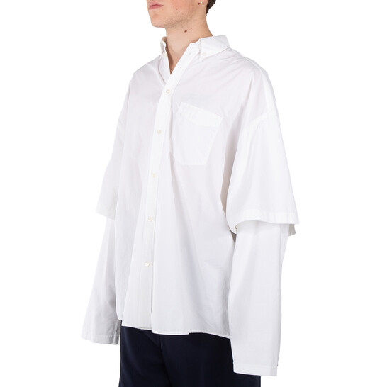 Balenciaga White Double Layer Sleeve Cotton Shirt, Brand