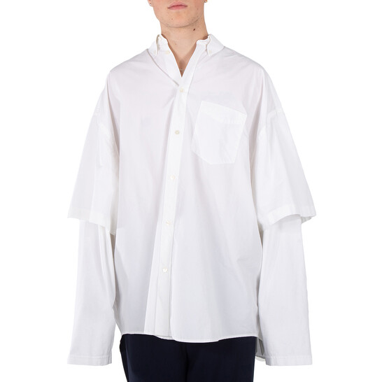 Balenciaga White Double Layer Sleeve Cotton Shirt, Brand