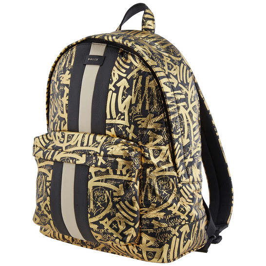 Bally Black/Gold Hingis Graffiti Print Leather Backpack