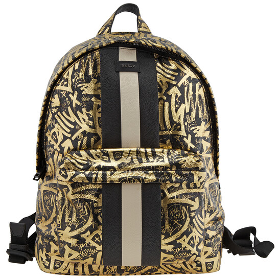 Bally Black/Gold Hingis Graffiti Print Leather Backpack