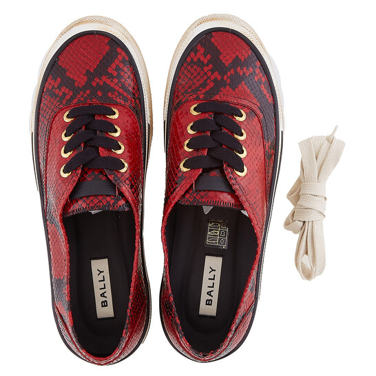 Bally Deep Ruby Lyder Snakeskin-Effect Low-Top Sneakers