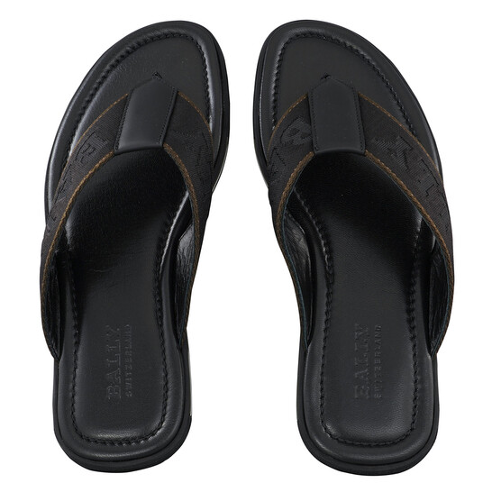 【送料&関税込】Bally Leather Sandals Bally Men's Jabil Black Calf Leather Sandals, Brand Size