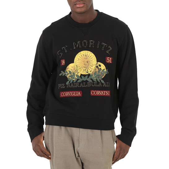 【送料&関税込】Bally Sweatshirt Bally Men's Black St. Moritz Graphic Print Cotton Sweatshirt