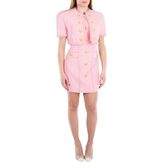 Balmain Button-Embossed Tweed Minidress, Brand Size 36 (US