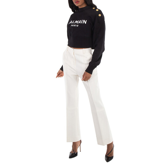 BALMAIN テープロゴ 変形 クロップド スウェット 14A ホワイト BALMAIN テープロゴ 変形 クロップド スウェット 14A ホワイト