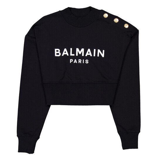 Balmain Cropped Sweatshirt With Balmain Paris Print, Size X