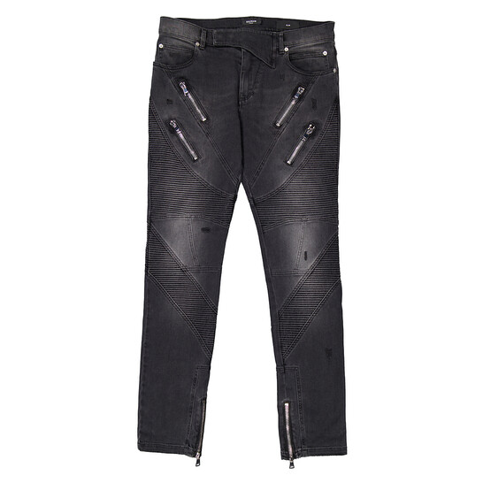 Balmain Faded Denim Biker Jeans, Waist Size 31