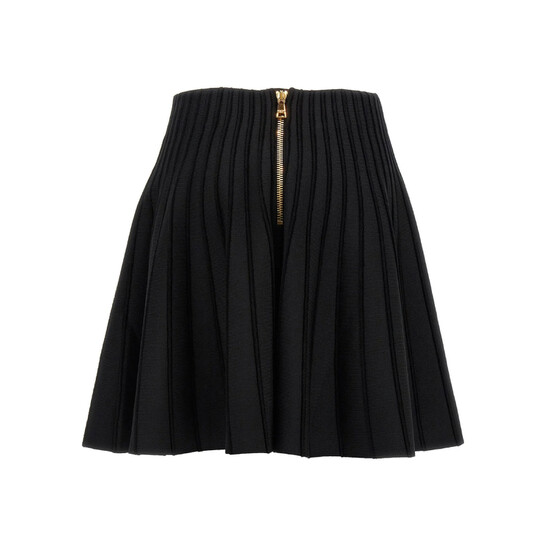 Balmain High-Waisted Ribbed-Knit Mini Skirt, Brand Size 36