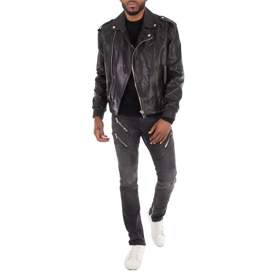 Balmain Leather Bomber Jacket, Brand Size 48 (US Size 38