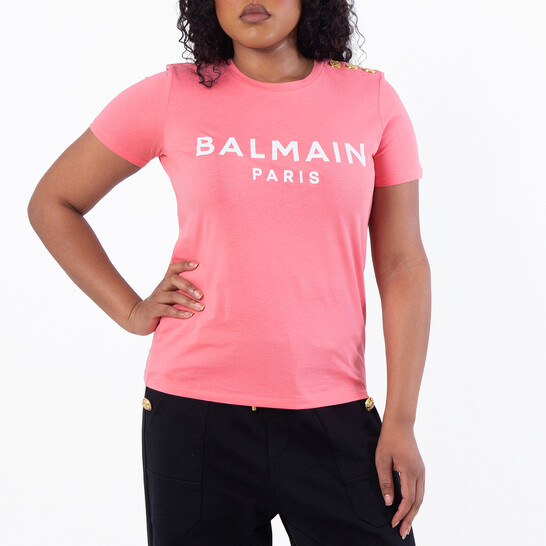 Balmain Logo Printed Crewneck T-Shirt, Size X-Small XF1EF005BB02