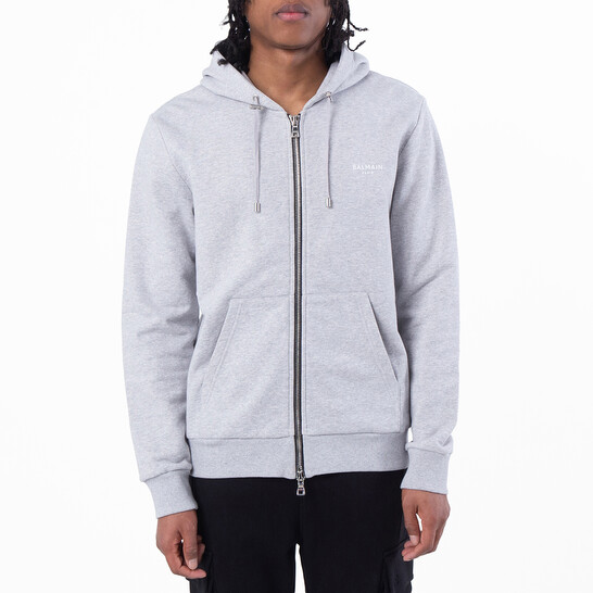 Balmain Men's Eco Design Zipped Flock Hoodie, Size Large